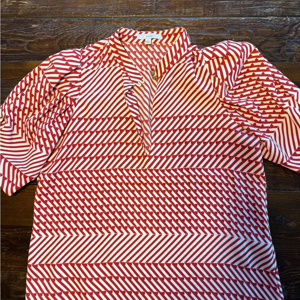Joie Red and White Striped Women's Blouse
